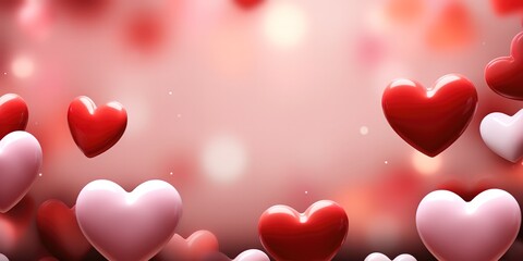 Shiny heart shaped balloons on pink background. generative AI