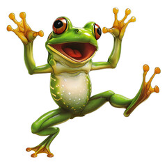grüner lustiger Frosch in freudiger Pose mit starker Gestik. Isoliert, transparent und freigestellt als png. Generative Ai.