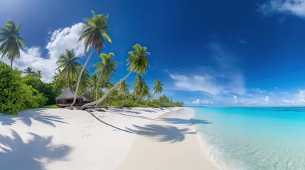 Zelfklevend Fotobehang beach views with coconut trees, bright blue skies, stunning tropical beach views. Clear white sand beach on a summer day. © elli_