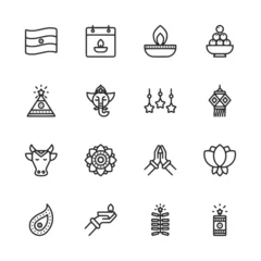 Tuinposter Set of Diwali icon for web app simple line design © mualtry003