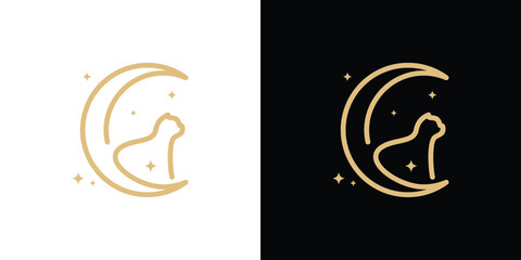 minimalist line logo design, moon cat logo design template. - obrazy, fototapety, plakaty