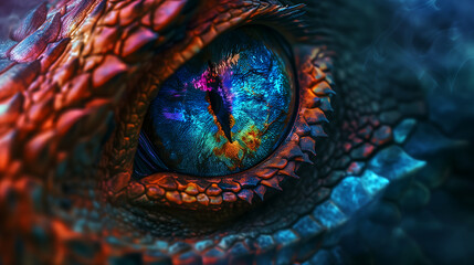 Obraz premium Close up of a mystical dragon's eye, represents foresight, wisdom, and protection