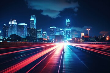 Fototapeta na wymiar A neon-lit highway stretching through the heart of the futuristic city