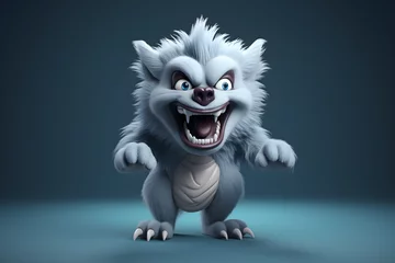 Fotobehang funny 3D werewolf character isolated on blue background © sam