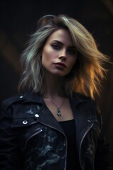 Fototapeta premium Beautiful woman in rock style Ai Generative