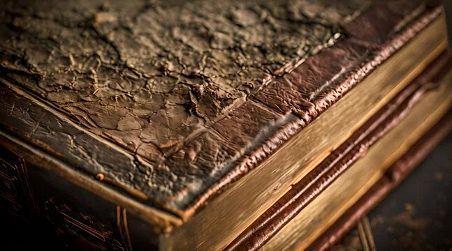 old leather bound book close up isolated