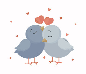 St Valentine's day card with  cartoon cute birds in love vector illustration