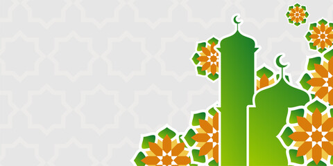 Islamic background, with beautiful green and orange mandala ornaments. vector template for banners, posters, social media, greeting cards for Islamic holidays, Ramadan, Eid al-Fitr, Eid al-Adha, Mawli - obrazy, fototapety, plakaty