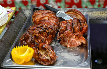 Roasted meat. Delicious roast served in the restaurant.