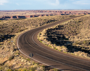 Scenic road through Painted Desert at Petrified Forest National Park - AZ, USA