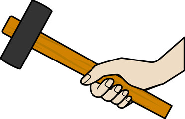 ハンマーを持つ手のイラスト