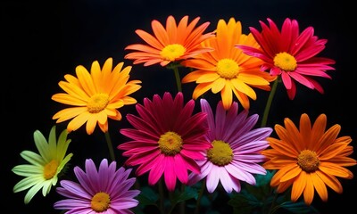 colorful flowers on a black background