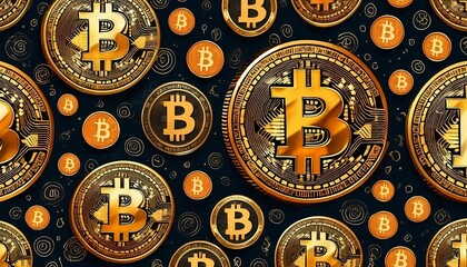 Bitcoin cryptocurrency icons, signs, coins vector seamless pattern background. Generative AI