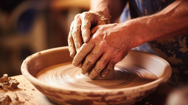 Premium AI Image  A potter's hands molding clay on a potter's wheel in a  creative process