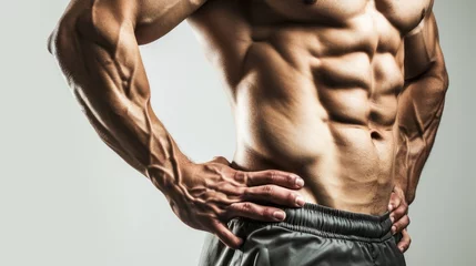 Fotobehang Muscular male abdomen, evidence of dedication to a healthy lifestyle. © mariiaplo