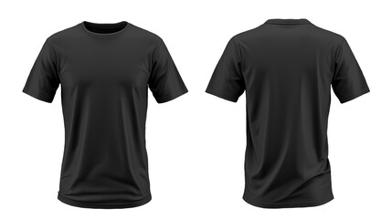 Plain black t-shirt front and back view for mockup in PNG transparent background. - obrazy, fototapety, plakaty