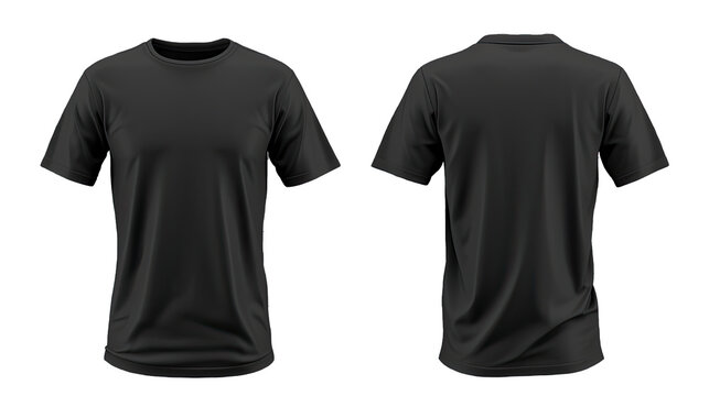 Plain black t-shirt front and back view for mockup in PNG transparent background.
