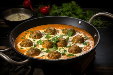 Exquisite malai kofta, velvety dumplings bathed in a creamy tomato-based curry