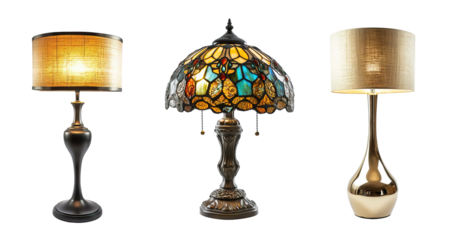 Three different decoration bedside lamps over isolated transparent background