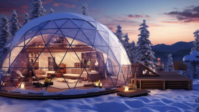 Igloo, Winter holiday vacation, 3d rendering.. 3d render and snow png like style