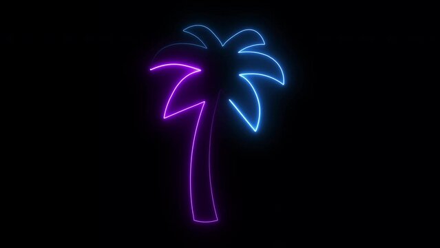 Neon Glowing Palm Trees Isolated on black Background. Neon palm trees isolated on black background. Neon Glowing Palm Trees Isolated on Black Background. Two colors motion palm tree design element.