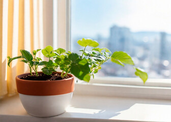 plant in a flowerpot window view