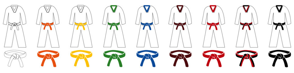 Taekwondo karate martial arts belts progress bundle - obrazy, fototapety, plakaty