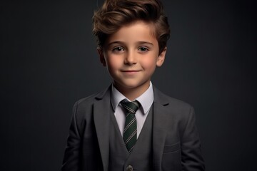 Portrait of a young boy in a business suit and tie.