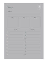 Daily planner. (Cool) Minimalist planner template set. Vector illustration.