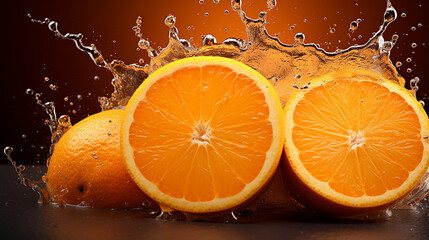 fresh orange with water splashing