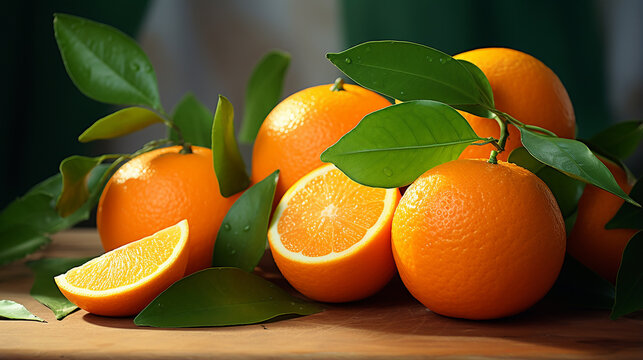 fresh orange with leaves