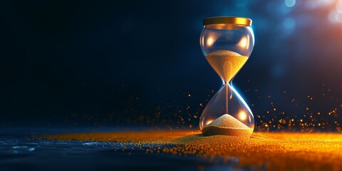 time slipping away, an hourglass on dark background, Generative AI