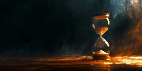 time slipping away, an hourglass on dark background, Generative AI - obrazy, fototapety, plakaty