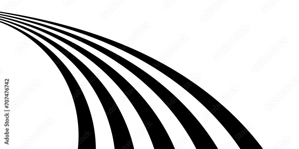 Poster black on white abstract perspective line stripes, geometric shape with 3d dimensional effect isolate