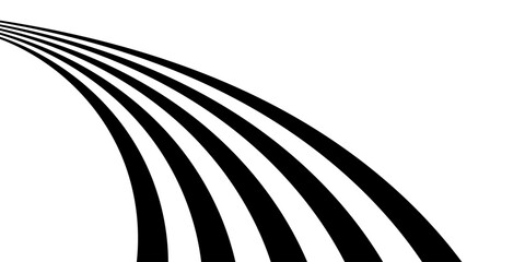 Black on white abstract perspective line stripes, geometric shape with 3d dimensional effect isolated on white.