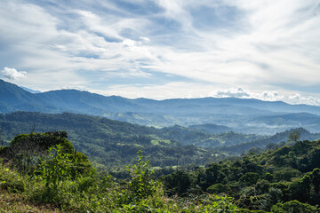 Fototapeta na wymiar Beautiful viewpoint in Costa Rica early in the morning banner header photograph