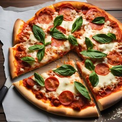 Traditional Italien Pizza with pepperoni and mozzarella Pizza capricciosa con olive, prosciutto cotto  carciofi  mozzrella  cheese 