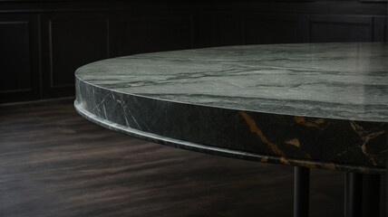 Empty table marble black countertop on black wall background. High quality photo