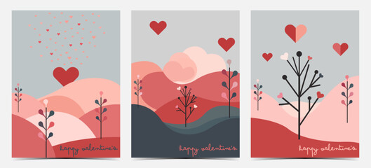 Fototapeta na wymiar Set of Valentine's Day greeting cards, posters, templates, labels in pink, red and blue color palette