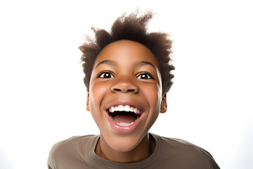 Portrait of a happy african american boy isolated on white background