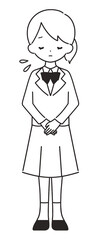 モノクロ｜お辞儀をして謝罪する女の子｜ブレザー