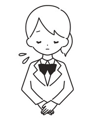 モノクロ｜お辞儀をして謝罪する女の子｜ブレザー