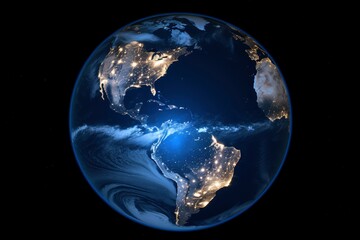 Fototapeta na wymiar An image of Earth seen from space, clearly showing the division between the illuminated part and the part in darkness. This image would highlight the rotation of the Earth - generative ai