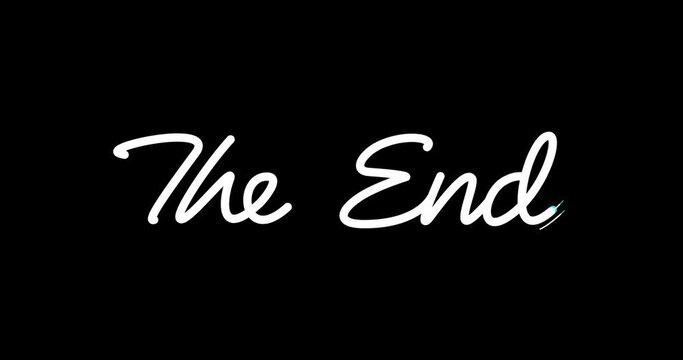 The end text animation. Handwritten inscription calligraphy text with alpha channel. Great for cinema, vlogs, movies, videos, and banners. Transparent background, easy to put into any video