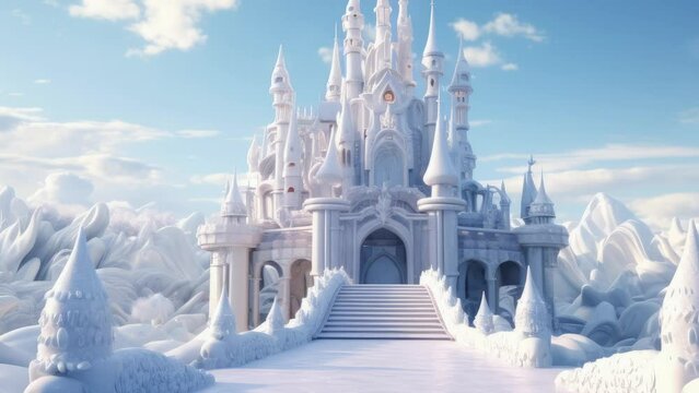Snow castle 3d render. 3d render and snow png like style
