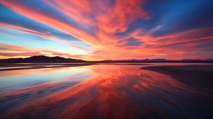 Fototapeta na wymiar Hokkaido beach at twilight, where the last light of the day paints the sky with hues of orange and pink -Generative Ai 