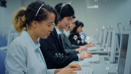 Multinational group working in office and statistical data concept. - Powered by Adobe