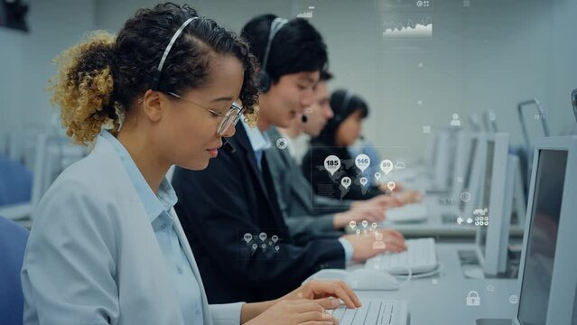 Multinational group working in office and statistical data concept. - Powered by Adobe