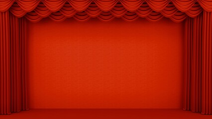 stage curtain auditorium opera scene red. 3d rendering