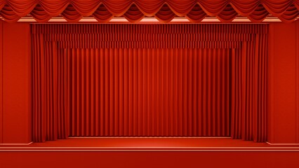 stage curtain auditorium opera scene red. 3d rendering